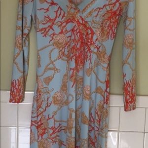 Turquoise dress with coral print..BEAUTIFUL!